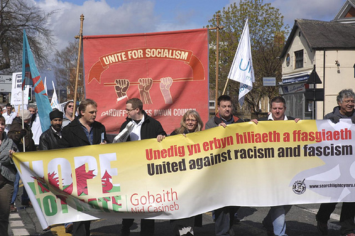 Banners at the front of the march