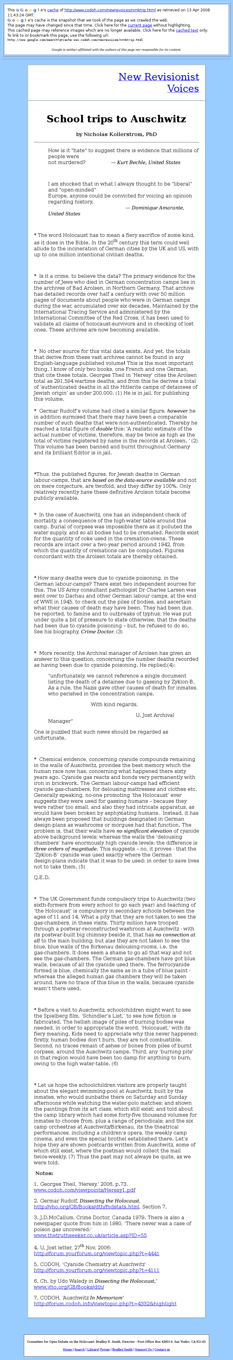 School trips to Auschwitz by Nicholas Kollerstrom, PhD