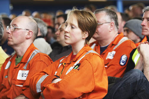 Unite members at a Grangemouth meeting