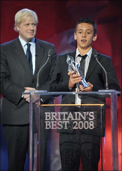Proud ... Boris Johnson and Tom Daley