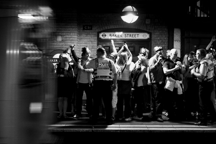 UK, London. Flashmob/demo against Boris Johnson on the tube. 2008.