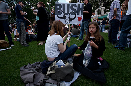 People gather in Parliament Square and enjoy lunch before the protest