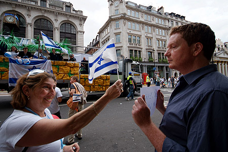 A Jewish woman taunts a bystander.