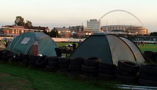 Wembley Tent City Under The Shadow of New Wembley Stadium