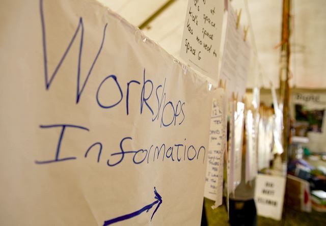 The camp is running fully with dozens of workshops a day.