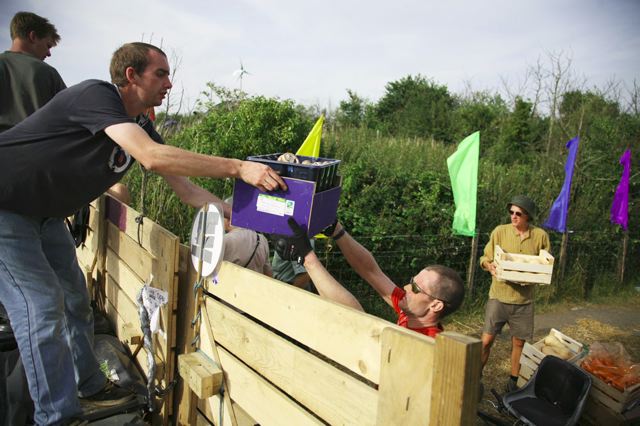 Food has to be carried along the road from Hoo and into the camp due to police