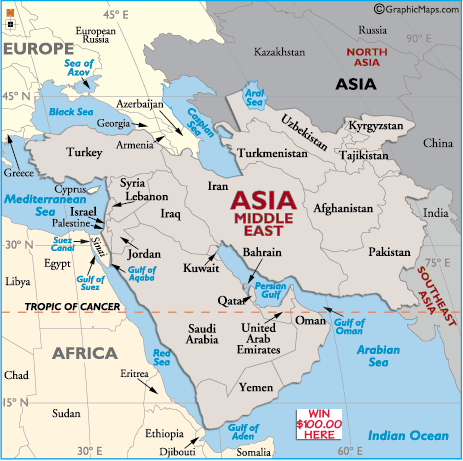 Map: THE MIDDLE EAST CENTRAL ASIA WAR ZONE