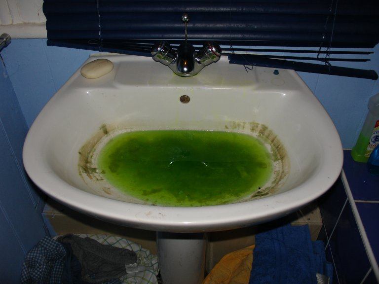 blocked sink in bathroom