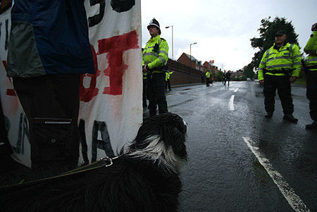 Activists prepare to march through the town.