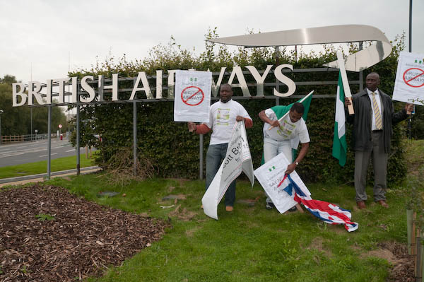 And set up under the BA sign - but are soon moved