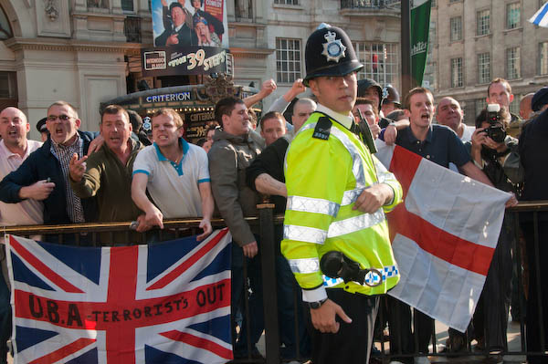 U B A shout at marchers