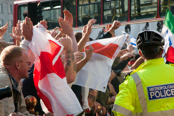 UBA gestures at the marchers