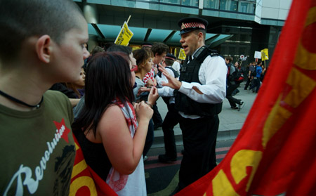 City of London police block the way.