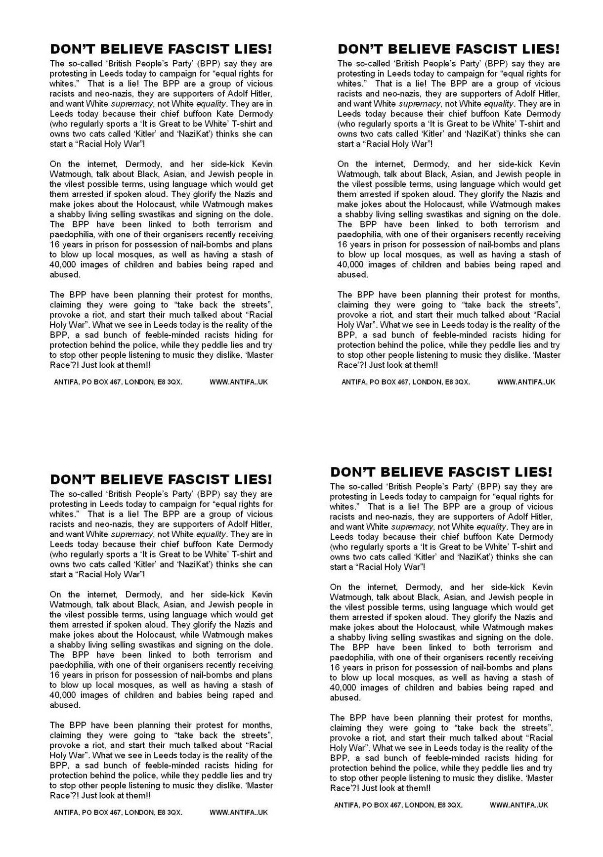 Leaflet for the counter-demo. Print them off and help give them out.