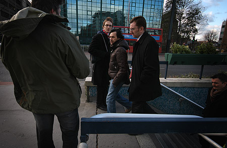 Canvassing bystanders.