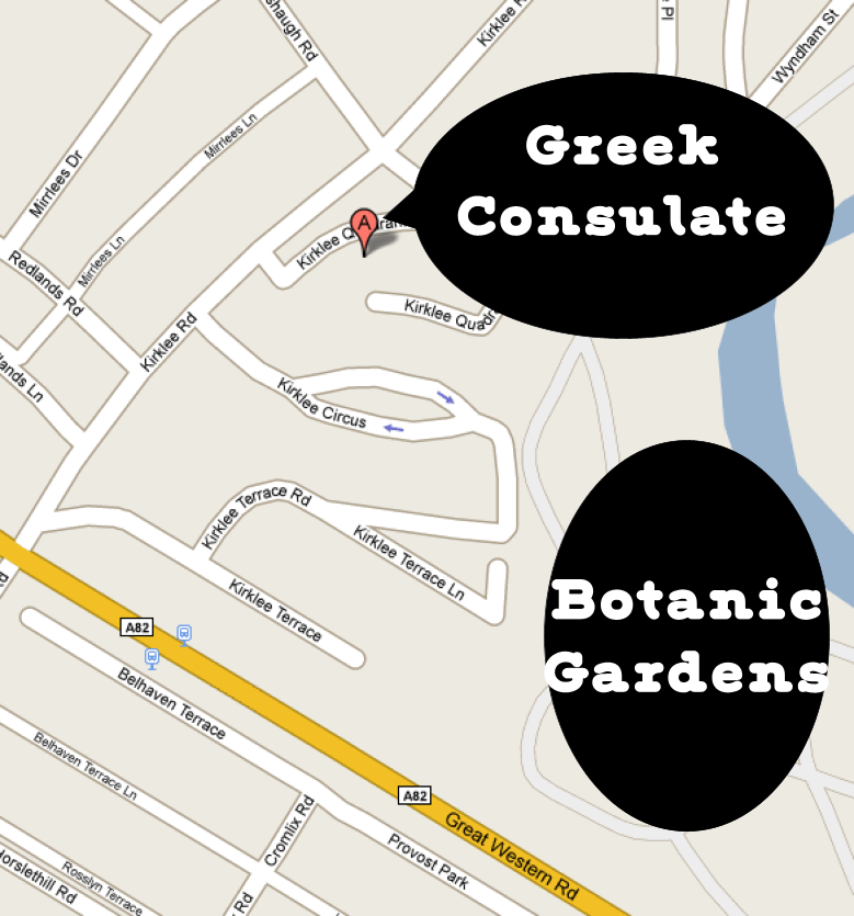 Map to Greek consulate, Glasgow