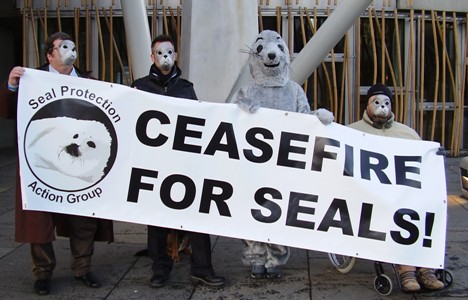 The Seal Protection Action Group protesting outside the Scottish Parliament i