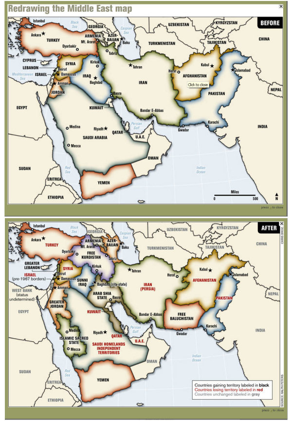 Ralph Peters' Map of a Redrawn M. East - Note similarity to Bernard Lewis' Map