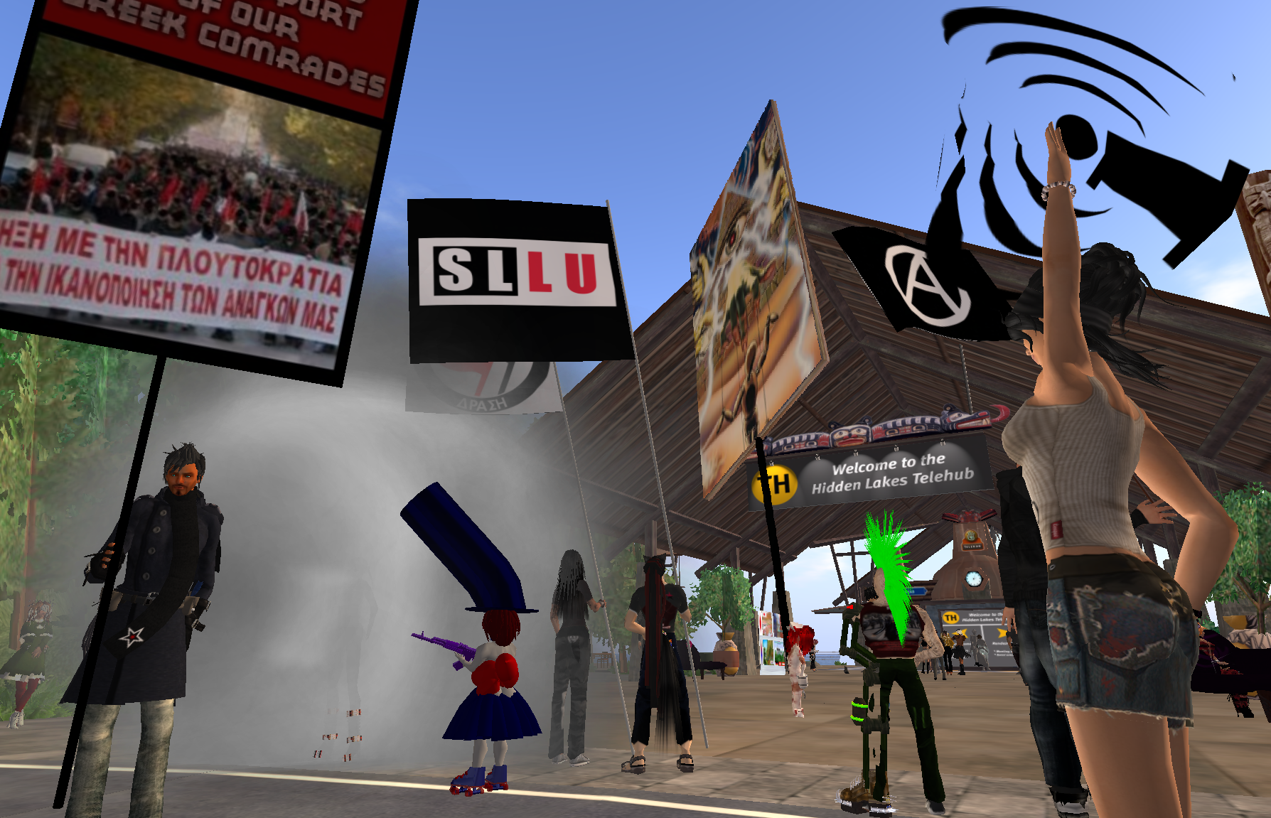 SLLU picketing at another public SL location