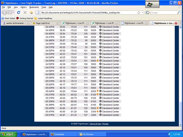 Flight log just before crash