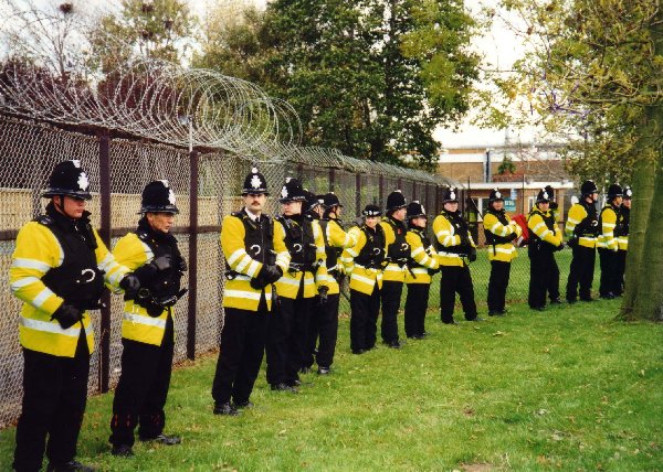 Row of police guarding HLS