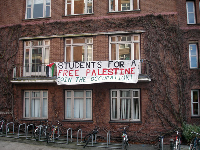 Banner outside the Arts Lecture Theatre at the University of Birmingham