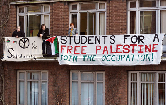Banners on the balcony of the occupied lecture room