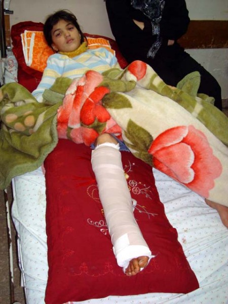 Nisreen al Quqa, 11, hit by shrapnel from Israeli shelling on January 22nd.