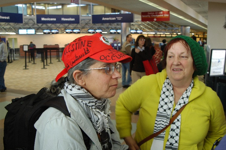 Donna Wallach (left) tells how Israel constantly threatens Gaza residents