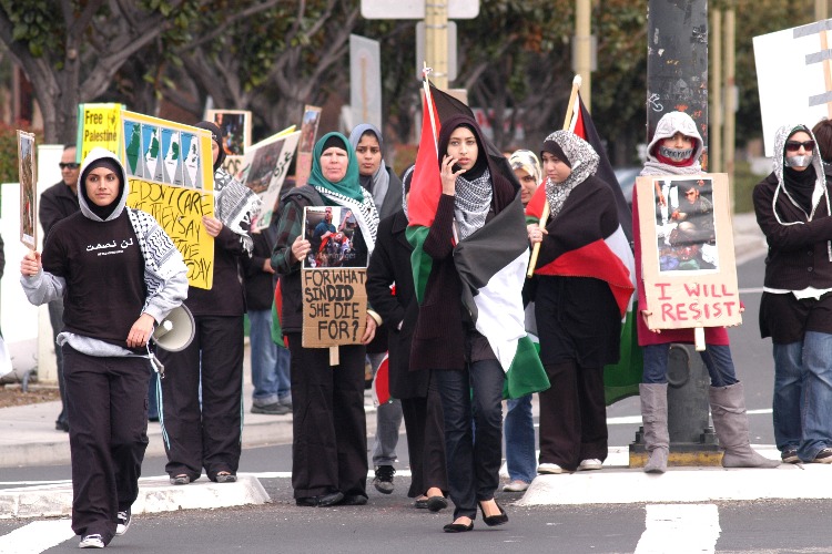 Gaza demonstration, 2009, attended by Donna and Darlene Wallach in San José