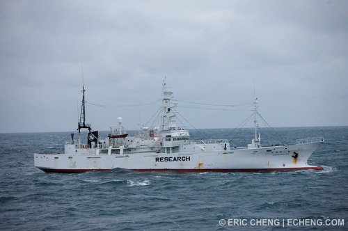 Steve Irwin encounters Japanese whaling spotter vessel, the Kyoshin Maru No. 2