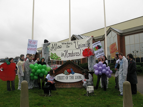 Students outside Fruit of the Loom
