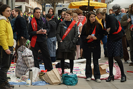 The activists gather outside RBS.