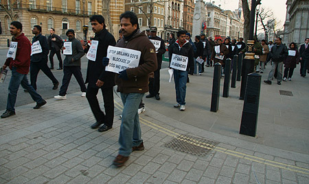 Marching passed Downing Street.