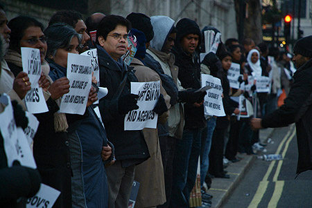 Lining up along Whitehall.