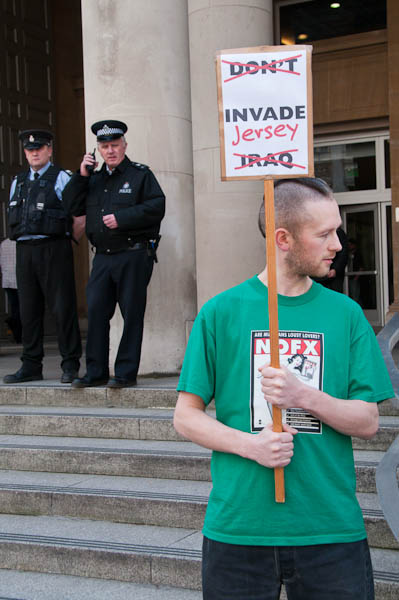 Police and a protester