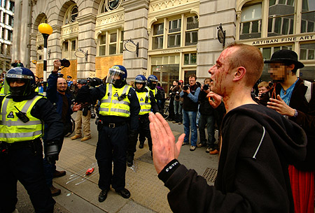 A man appeals for calm...