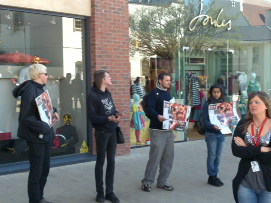 Protesters outside the shop