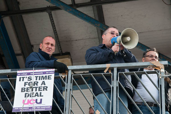 The worker's leader addresses the demonstration
