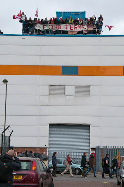 Supporters arrive to show solidarity with the occupiers demanding 'Ford Terms'