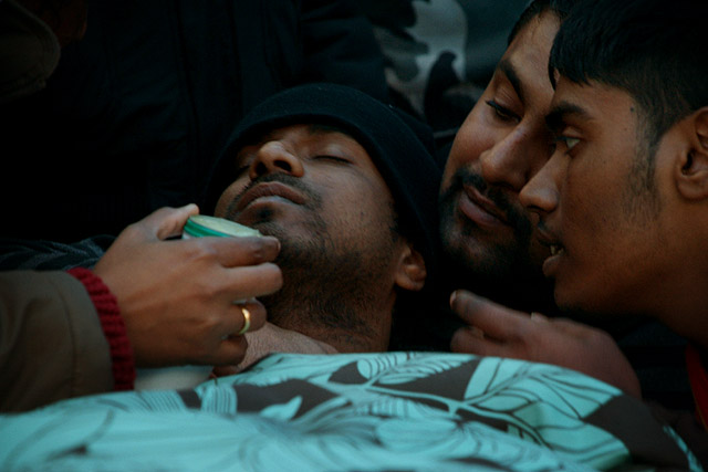 A hunger striker is given liquids.