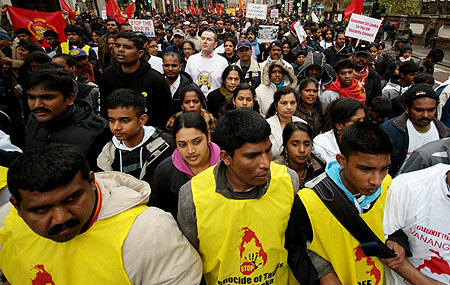 The Tamils gather to protest 'Proscription'.
