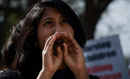Shouting at Parliament.