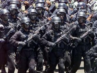 Kopassus, the notorious Indonesian stormtroopers, marching with H&K weapons