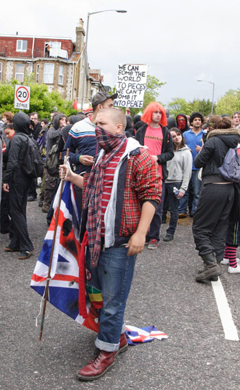 Demonstrators blocked by police on Ditchling Rd