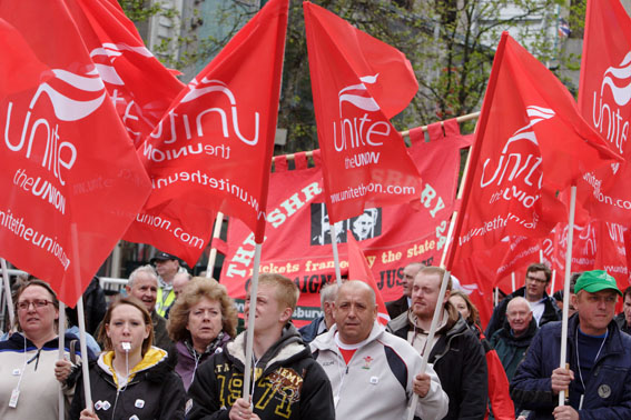 Contingent of march passing through Broad St