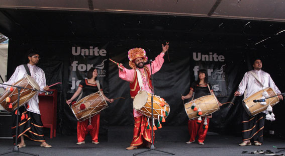 The ‘Dhol Blasters’ conclude rally with their Dhol drum rhythms