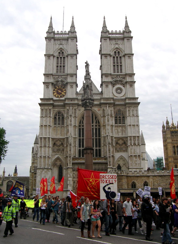P. Advancing past Westminster Abbey