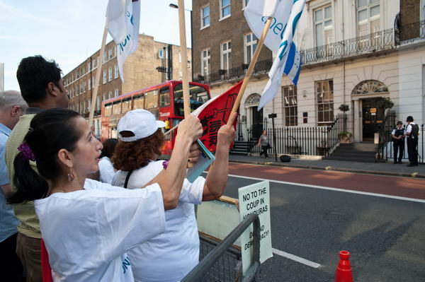 Embassy with flag and police