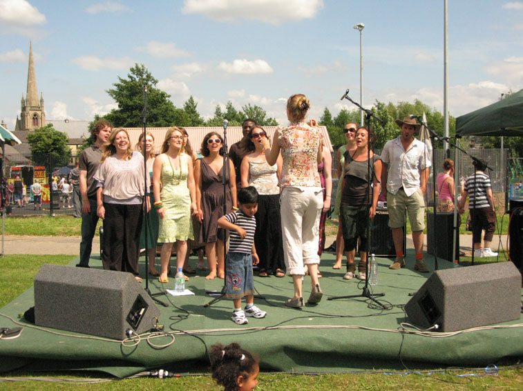 local choir with body popping accompaniment